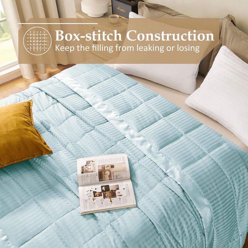 downluxe Queen Size Blanket with Satin Trim, Lightweight Down Alternative Blankets Queen Size for All Season, Machine Washable (Cool Blue, 90x90 Inch) - Image 4